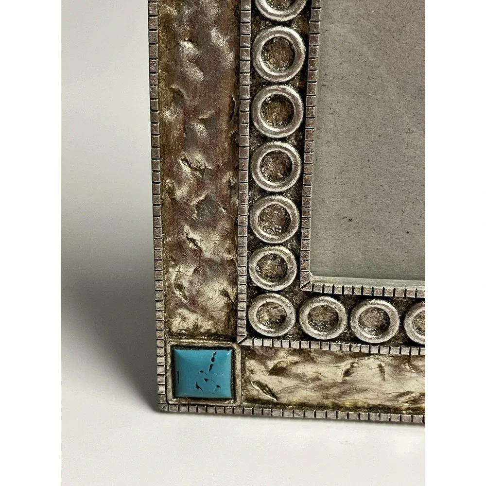 Southwestern Silver Tone Turquoise Picture Frame Rustic Coral Western Native‎